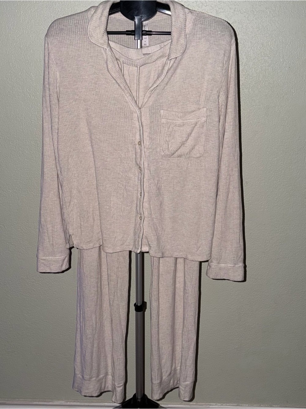 Auden Ribbed Two-Piece Pajama Set in Light Cream